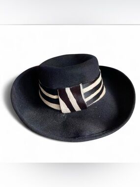 VINTAGE zebra wool Wide-Brimmed Hat